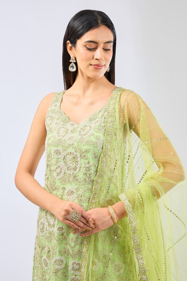 AYAT LIME GREEN GEORGETTE  FULL HAND WORK KURTA /GHARARA SET