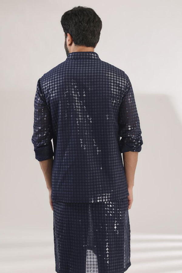 BLUE SEQUINS GRID BUNDI