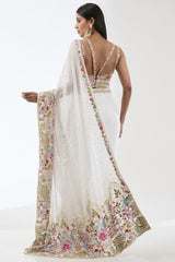 SAIRRA IVORY MULTI THREAD EMBROIDERED STITCHED SARI SET