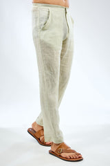 SAGE GREEN LINEN THREAD WORK UNLINED KURTA WITH COTTON SILK PANTS