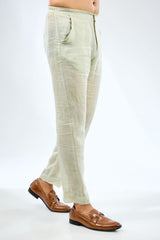 SAGE GREEN LINEN THREAD WORK SHIRT WITH COTTON SILK PANTS