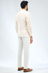 IVORY GEORGETTE THREAD EMBROIDERED SHIRT WITH COTTON SILK PANTS