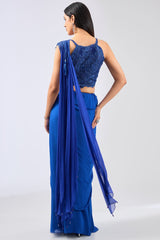 SAIRRA ROYAL BLUE GEORGETTE PRE STITCH SAREE WITH BLOUSE