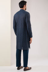 BLUE THREAD WORK JAAL KURTA WITH PANTS