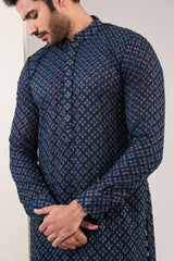 BLUE THREAD WORK JAAL KURTA WITH PANTS