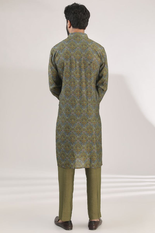 GREEN MULTI PRINT INDO-WESTERN KURTA WITH PANTS