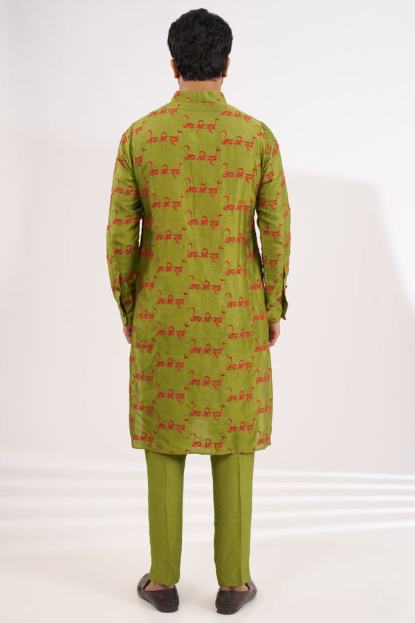 OLIVE GREEN POOJA UNLINED KURTA WITH PANTS