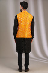 YELLOW WITH SILVER/RED BOOTI AND SEQUINS WORK BUNDI