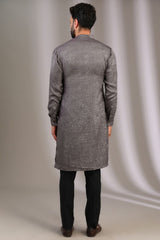 GREY PRINT SILK KURTA WITH PANTS