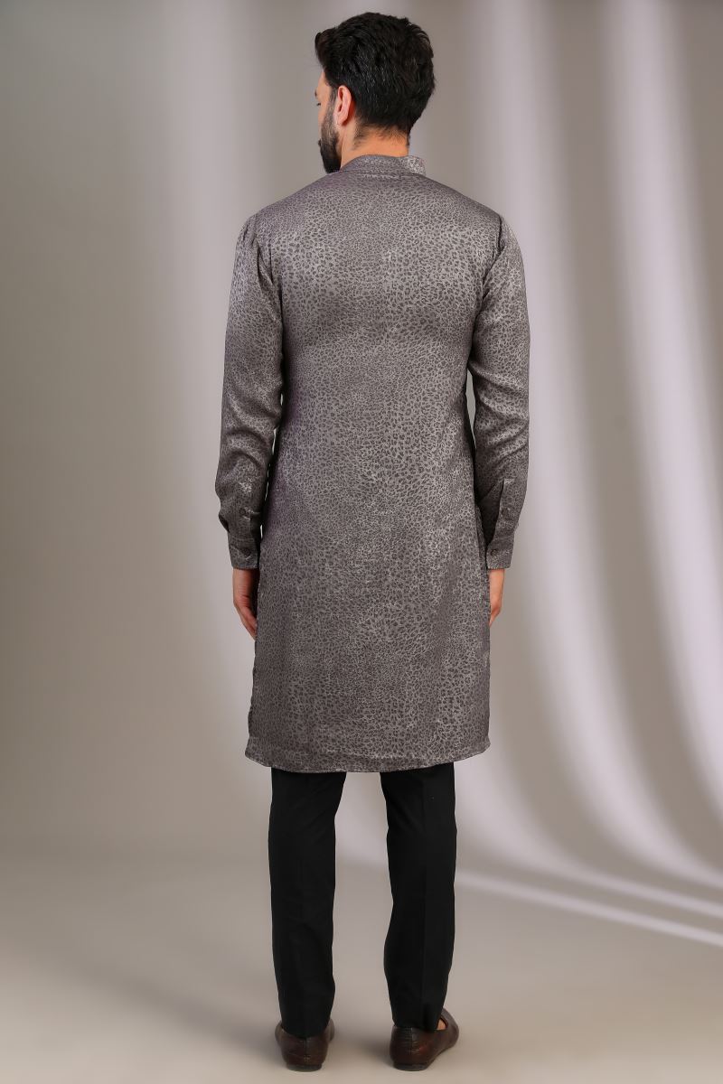 GREY PRINT SILK KURTA WITH PANTS