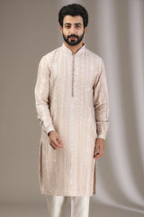 NUDE BEIGE TONAL COLOR SILK THREAD KURTA WITH PANTS