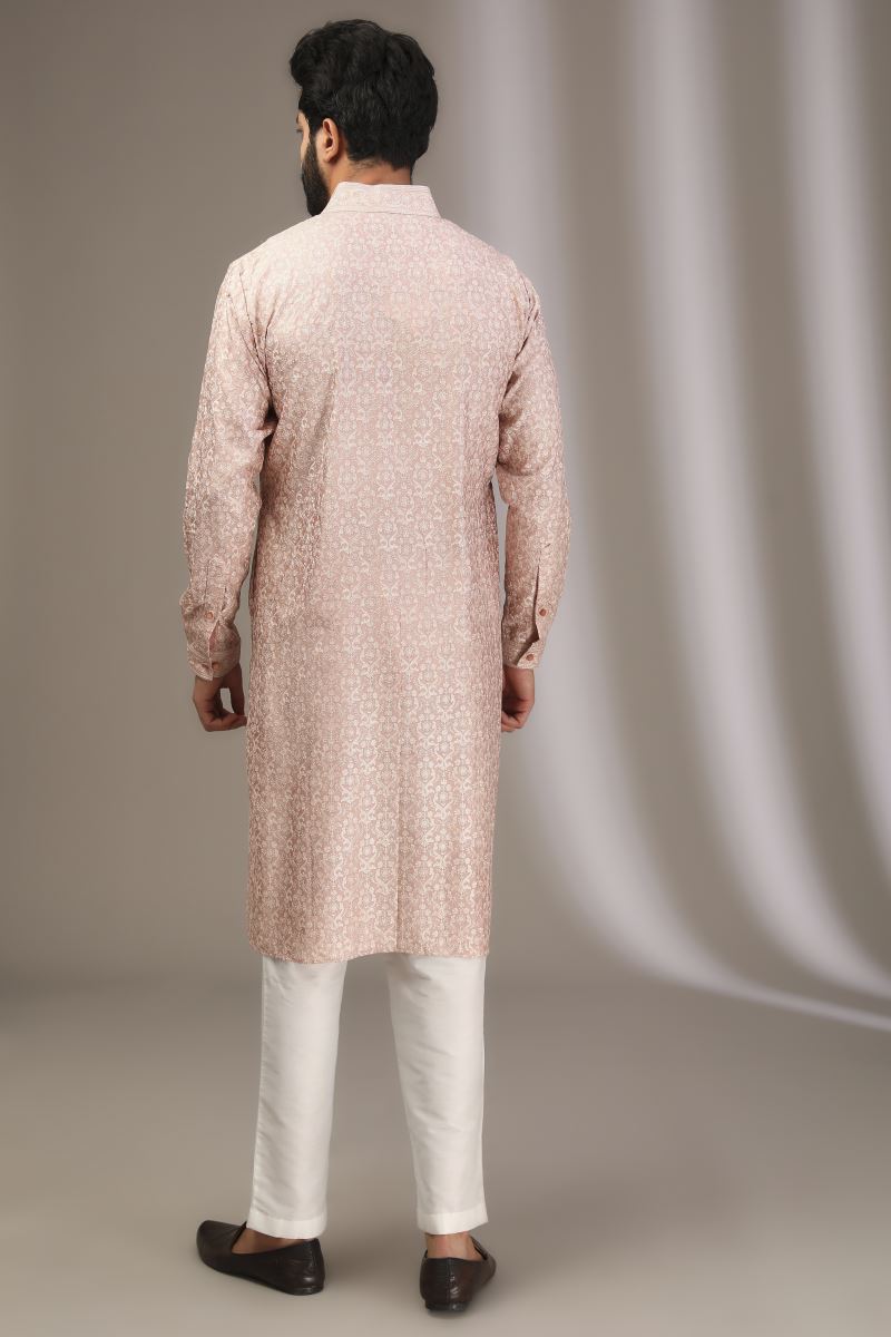 PINK TONAL COLOR SILK THREAD KURTA WITH PANTS