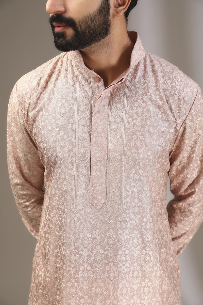 PINK TONAL COLOR SILK THREAD KURTA WITH PANTS