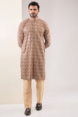 PALE PEACH PRINTED KURTA WITH PANTS