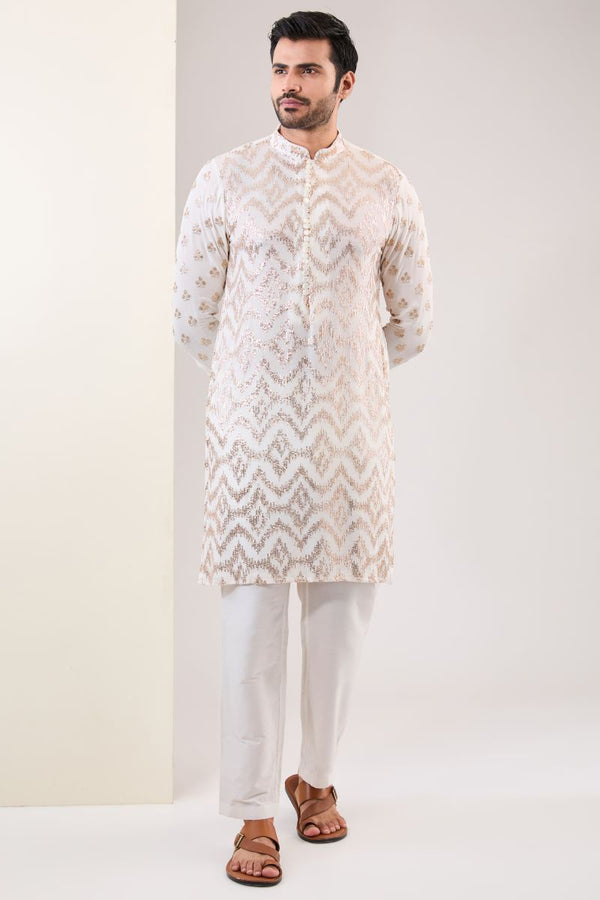 OFF WHITE EMBROIDERED KURTA WITH PANTS