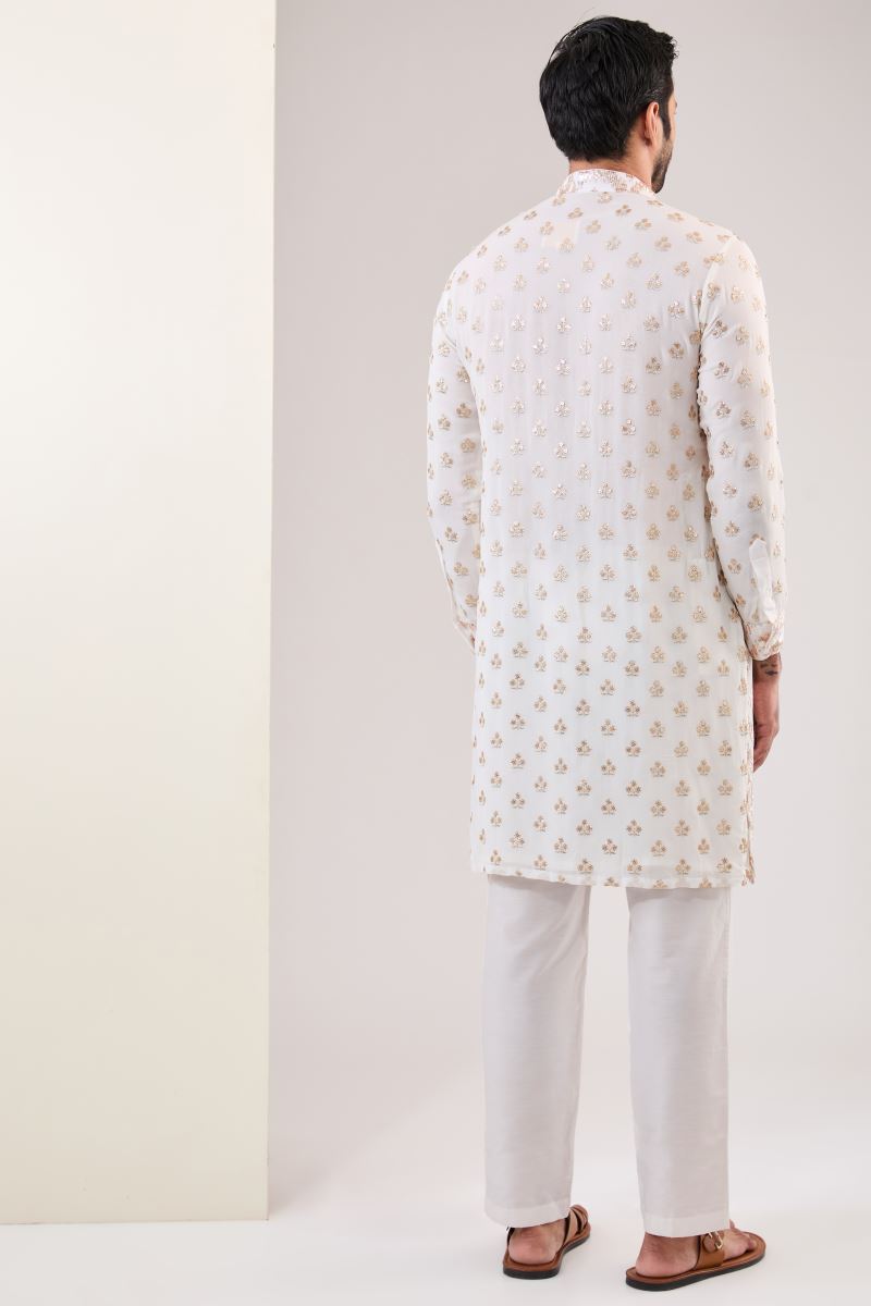 OFF WHITE EMBROIDERED KURTA WITH PANTS