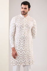 OFF WHITE EMBROIDERED KURTA WITH PANTS