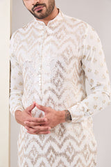 OFF WHITE EMBROIDERED KURTA WITH PANTS