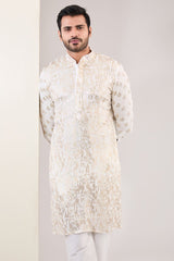 OFF WHITE SEQUINS EMBROIDERED KURTA WITH PANTS