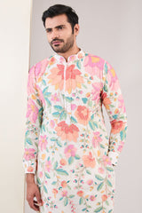 OFF WHITE MULTI COLOR FULLY EMBROIDERED KURTA WITH PANTS