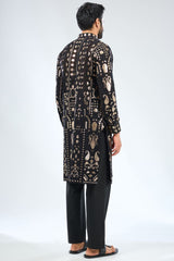 BLACK GEORGETTE THREAD AND GOTA WORK KURTA PAIRED WITH COTTON SILK PANTS