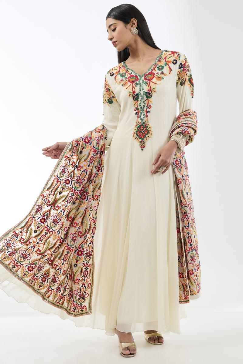 AYAT IVORY KALIDAR LONG KURTA SET