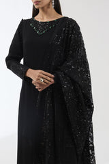 AYAT BLACK LONG GREEN STONES KURTA SET