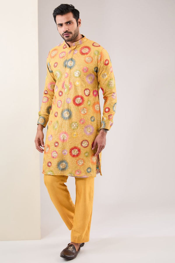 YELLOW MULTI COLOR KURTA WITH PANTS