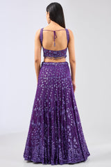 NADIA PURPLE GEORGETTE FULL HAND LEHERIYA JAAL EMBROIDERED LEHENGA SET