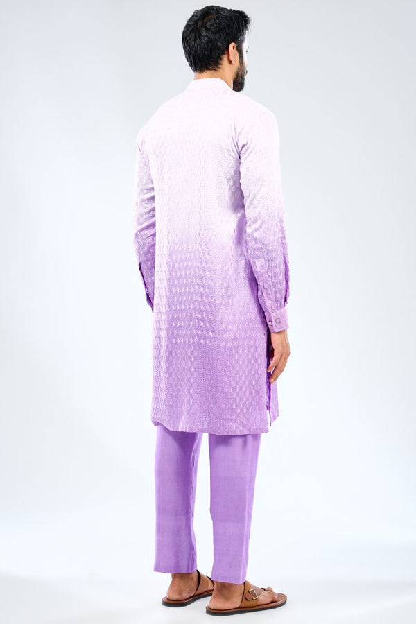 SHADED LILAC SILK THREAD BOOTI KURTA WITH DARK LILAC COLOR COTTON SILK PANTS