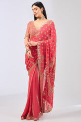 NABIA MELON PINK GEOREGTTE HAND EMBROIDERED THALI PALLA SAREE SET