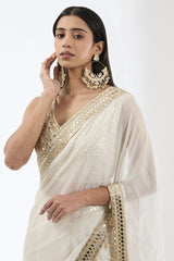 SAIRAA IVORY WITH GOLD ZARI STITCHED SARI SET