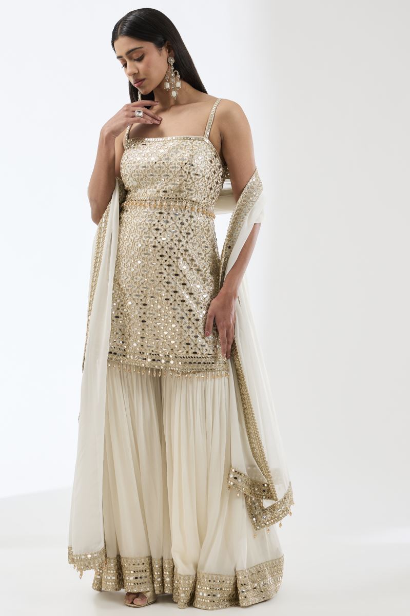 AYAT IVORY WITH GOLD ZARI SEQUIN MIRROR WORK KURTA SET