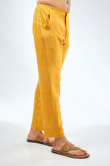 YELLOW ZARI  BOOTI AND SEQUIN BANDHANI KURTA WITH RANI  BANDHANI DETAILING AND COTTON SILK PANTS