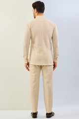 CREAM GOREGTTE THREAD SEQUIN LINES EMBOIDERED SHIRT AND  PAJAMA