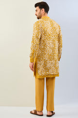 HALDI YELLOW GORGETTE WITH THREAD SEQUIN WORK LINED KURTA WITH SEQUIN CUFF, COLLAR, PLACKET  AND MATCHING COTTON SILK PANT