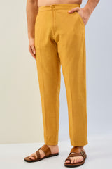 HALDI YELLOW GORGETTE WITH THREAD SEQUIN WORK LINED KURTA WITH SEQUIN CUFF, COLLAR, PLACKET  AND MATCHING COTTON SILK PANT