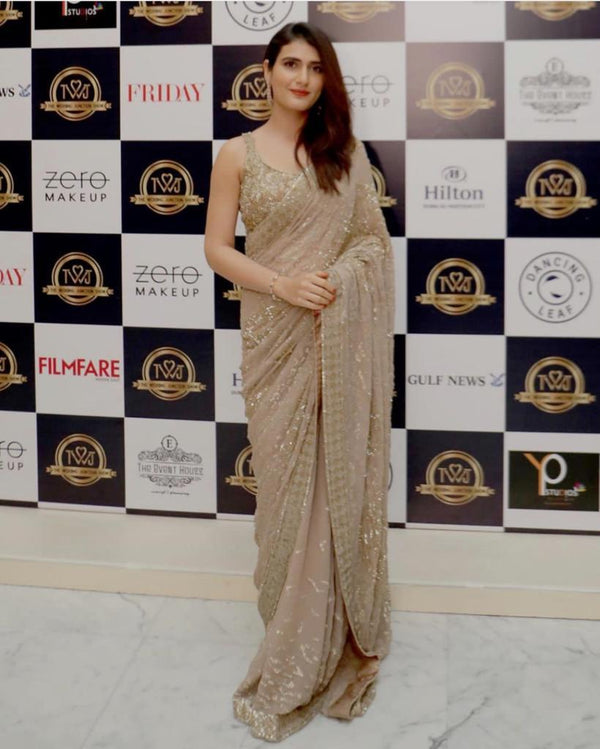 Fatima Sana Shaikh in Beige Georgette Embroidered Saree With Blouse