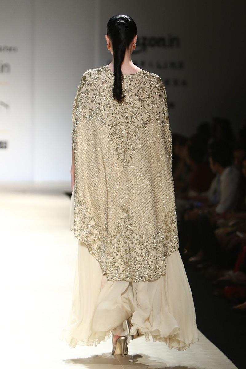 Sand Chiffon Gown W/ Lace & Sequin Trouser W. Foil Fully Embroidered Jacket Bop-31