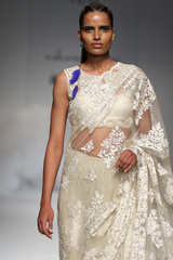 Half Crinkle and Half Lace Full Jaal Sari Set