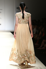 Honey Chiffon Roughed Gown W/Flower Border W/ Waves Trouser
