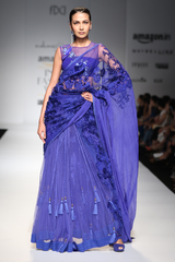 Blue Net Kali Tassles Lehenga W. Roses Palla W. Lace Crino Petticoat Sari Set