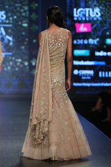Gold Net A Line Fully Hand Embroidered P Burst Jaal Gown W 3 Chiffon 3 Net Shreads At Back W.