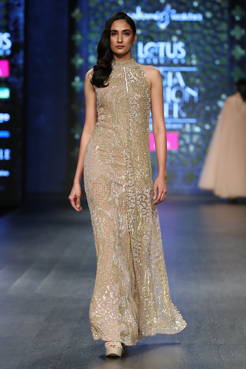 Gold Net Fully Hand Embroidered 2 Layer Gown