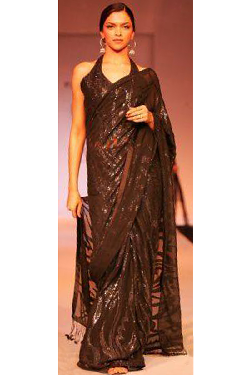 Deepika Padukone In Black Flames Sari Set