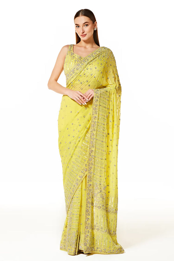 Yellow Zaynab Saree With Embroidered Blouse