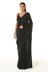 Black Zaynab Hand Embroidered Saree With Blouse