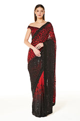 Black Zaynab Shaded Saree With Embroidered Blouse