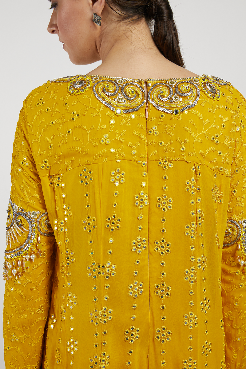Yellow Hand Embroidered Adah Anarkali Set