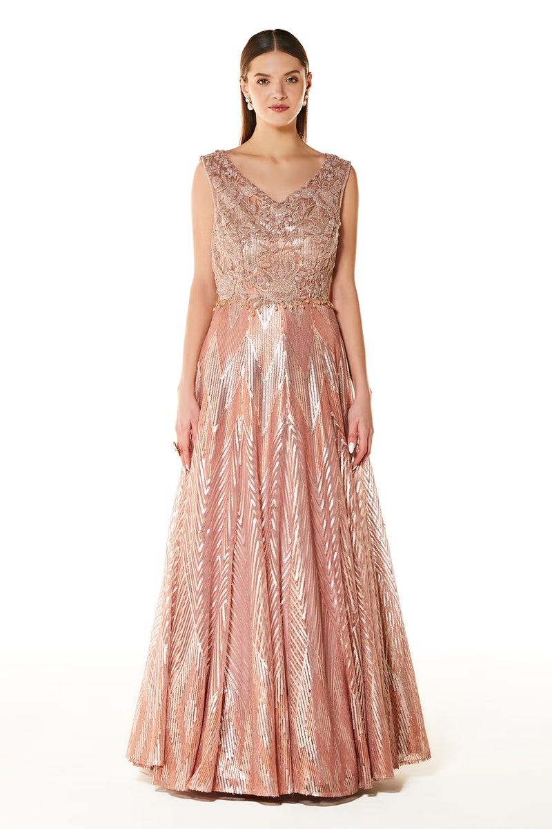Pink Net Adah Embroidered Gown